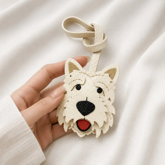 Amuleto de bolsa de cuero West Highland Terrier – Llavero de cuero de grano completo hecho a mano con perro | Bonito colgante accesorio para bolso | Regalo para amantes de los perros