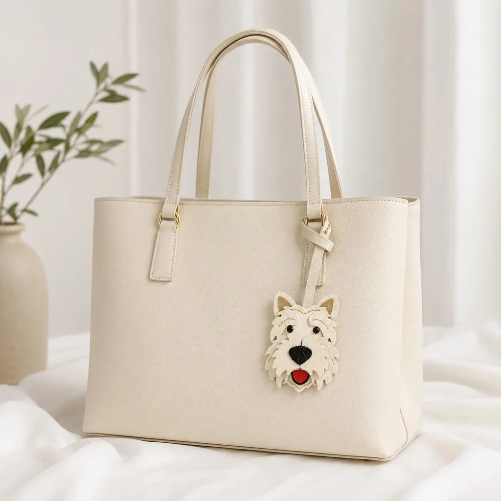Amuleto de bolsa de cuero West Highland Terrier – Llavero de cuero de grano completo hecho a mano con perro | Bonito colgante accesorio para bolso | Regalo para amantes de los perros