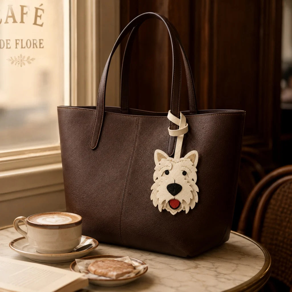 Amuleto de bolsa de cuero West Highland Terrier – Llavero de cuero de grano completo hecho a mano con perro | Bonito colgante accesorio para bolso | Regalo para amantes de los perros