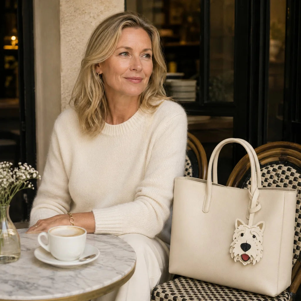 Amuleto de bolsa de cuero West Highland Terrier – Llavero de cuero de grano completo hecho a mano con perro | Bonito colgante accesorio para bolso | Regalo para amantes de los perros