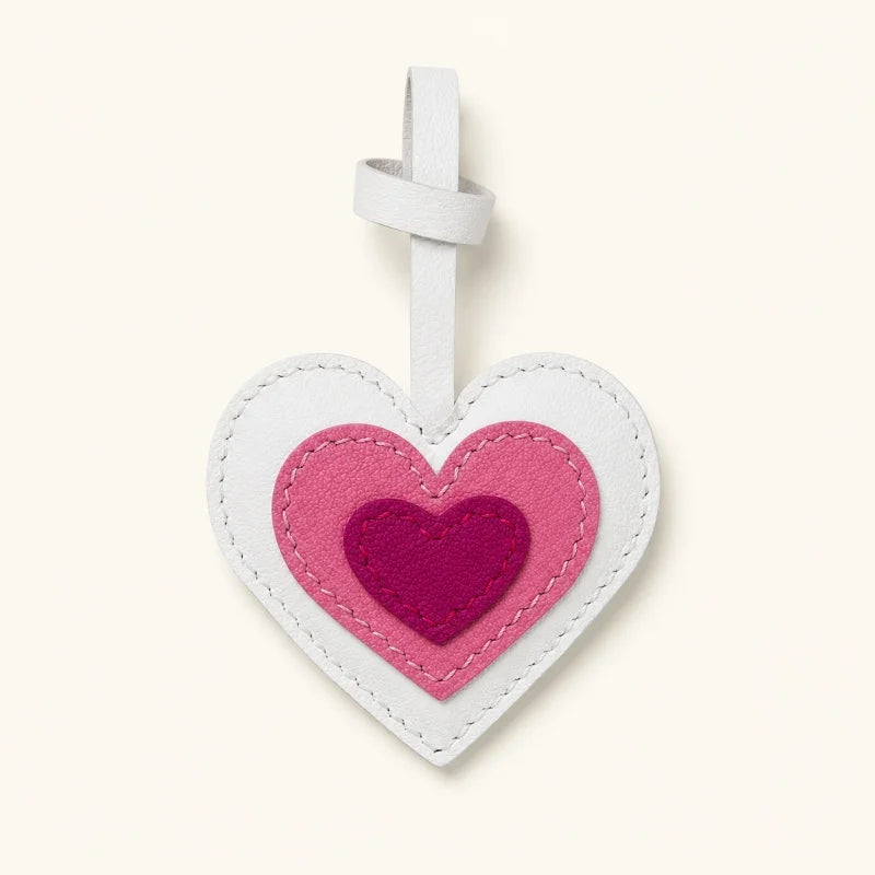 Layered Heart Leather Bag Charm – Handmade Genuine Lambskin Love Pendant with Strap | Handbag Keychain & Car Charm | Gift for Her