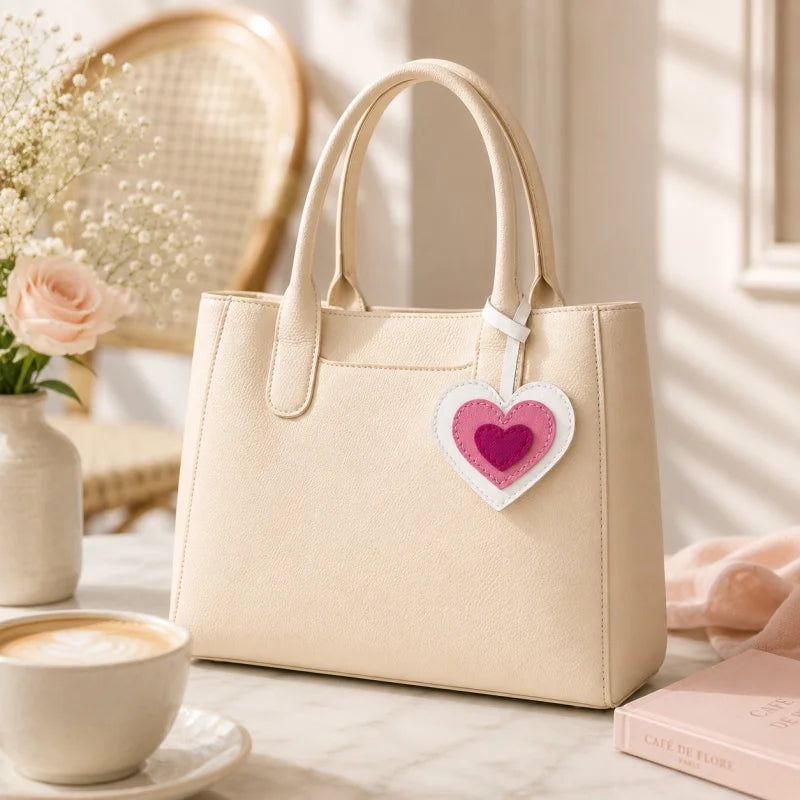 Layered Heart Leather Bag Charm – Handmade Genuine Lambskin Love Pendant with Strap | Handbag Keychain & Car Charm | Gift for Her