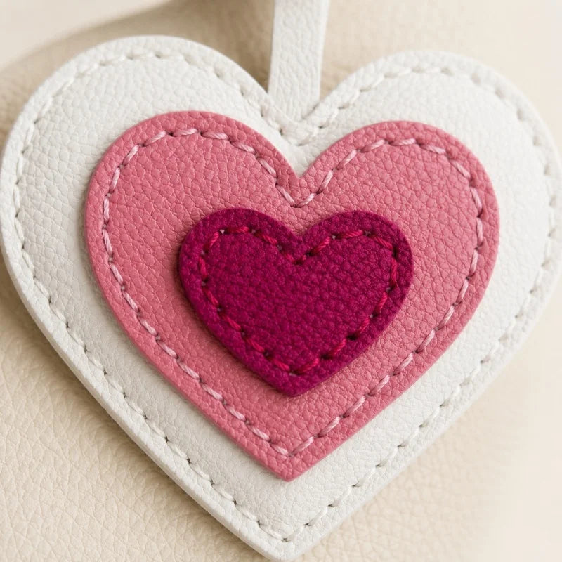 Layered Heart Leather Bag Charm – Handmade Genuine Lambskin Love Pendant with Strap | Handbag Keychain & Car Charm | Gift for Her