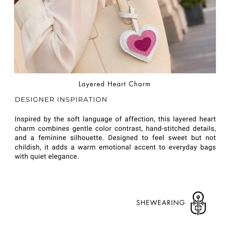 Layered Heart Leather Bag Charm – Handmade Genuine Lambskin Love Pendant with Strap | Handbag Keychain & Car Charm | Gift for Her