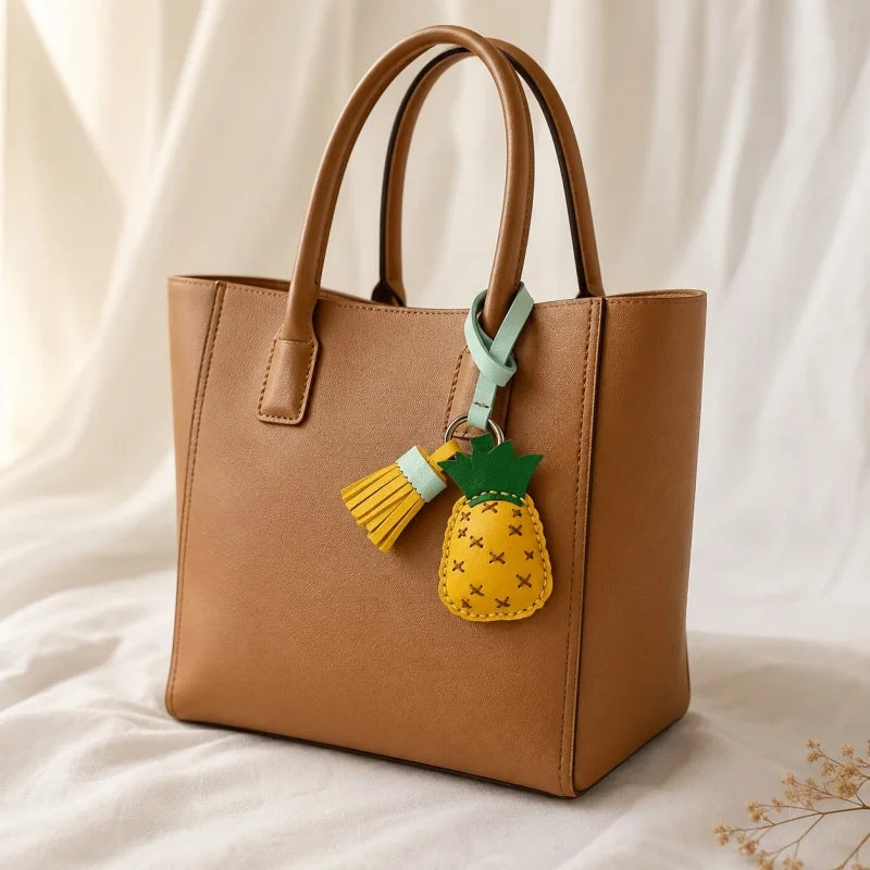 Dije de borla de piña para bolso: llavero artesanal de piel de cordero plena flor, estilo tropical, un regalo bonito y colorido para mujeres y amigas.