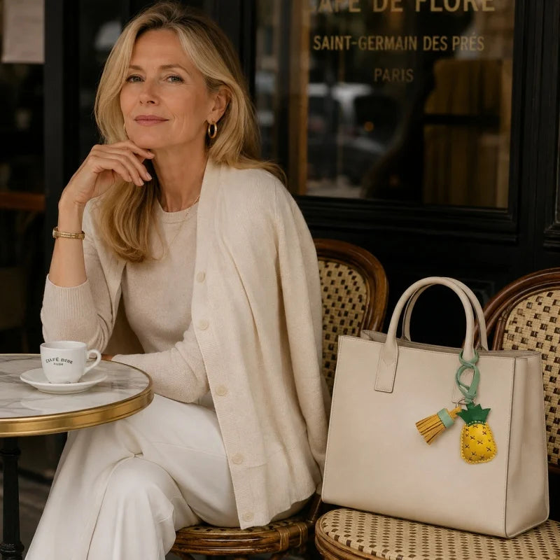 Dije de borla de piña para bolso: llavero artesanal de piel de cordero plena flor, estilo tropical, un regalo bonito y colorido para mujeres y amigas.