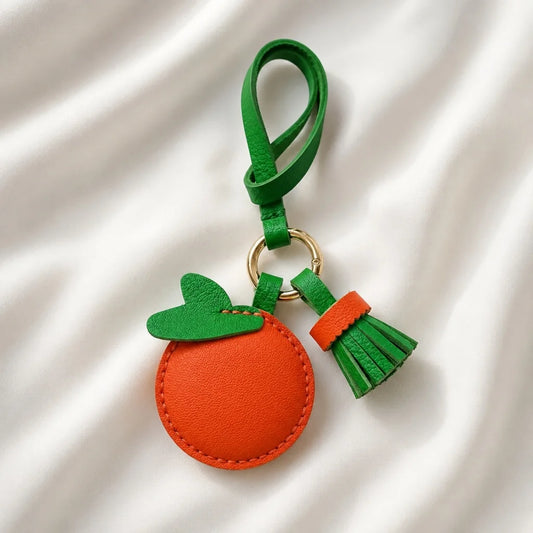 Dije de cuero naranja para bolso – Colgante de fruta de piel de vaca hecho a mano | Bonito llavero de cítricos | Regalo creativo para parejas y mejores amigas