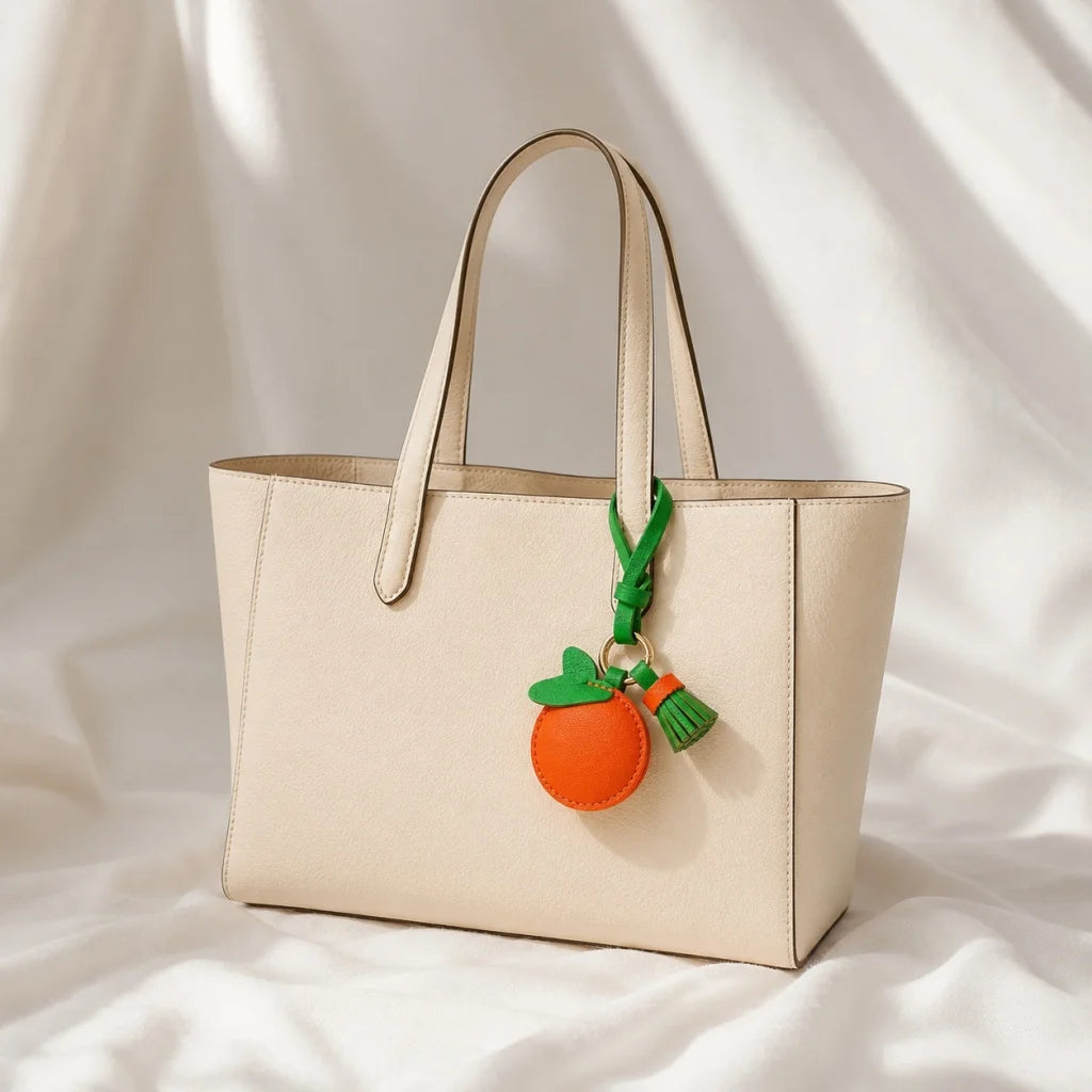 Dije de cuero naranja para bolso – Colgante de fruta de piel de vaca hecho a mano | Bonito llavero de cítricos | Regalo creativo para parejas y mejores amigas
