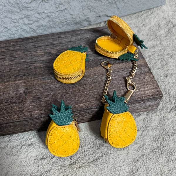 Mini Pineapple Leather Storage Charm – Handmade Full-Grain Leather