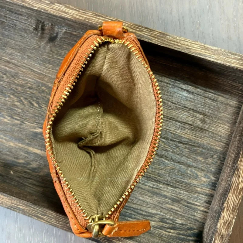 Croissant Leather Pouch Charm – Handmade Full-Grain Leather Mini Organizer | Lipstick & Coin Holder | Creative Vintage Bag Pendant