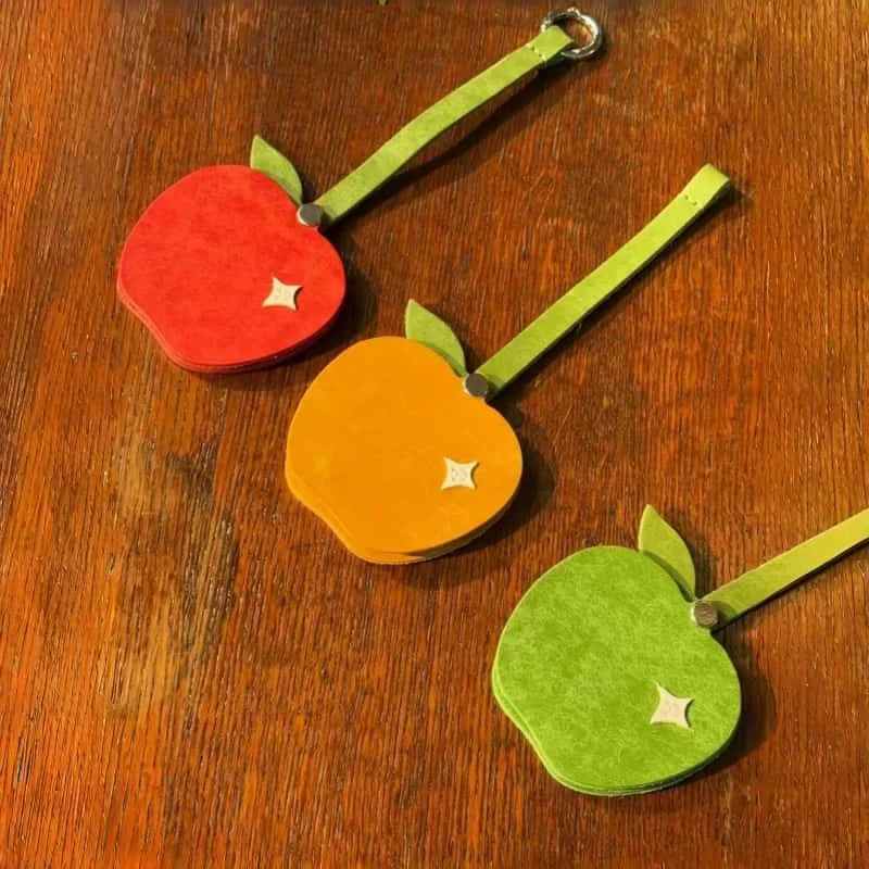 Apple-Themed Leather Mirror Bag Charm – Handmade Full-Grain Leather Compact Mirror | Cute Accessory for Handbags, Travel & Everyday Touch-Ups