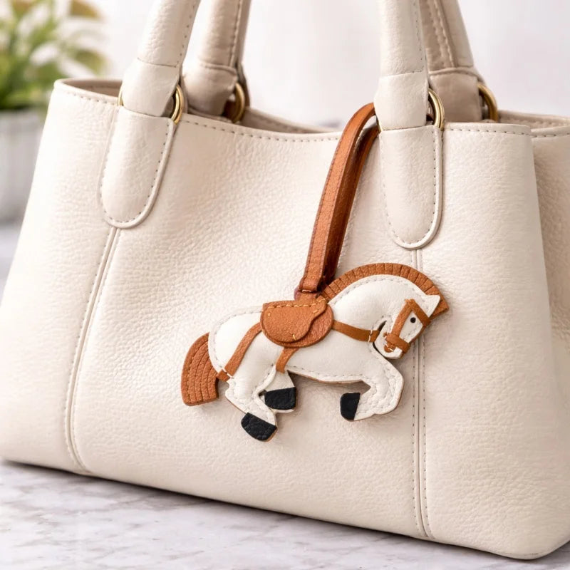 Handmade Leather Horse Bag Charm – Zodiac Horse Purse Pendant | Genuine Leather Equestrian Handbag Accessory | Lucky Horse Keychain Gift for Her