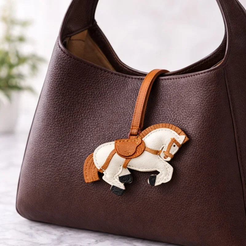 Handmade Leather Horse Bag Charm – Zodiac Horse Purse Pendant | Genuine Leather Equestrian Handbag Accessory | Lucky Horse Keychain Gift for Her
