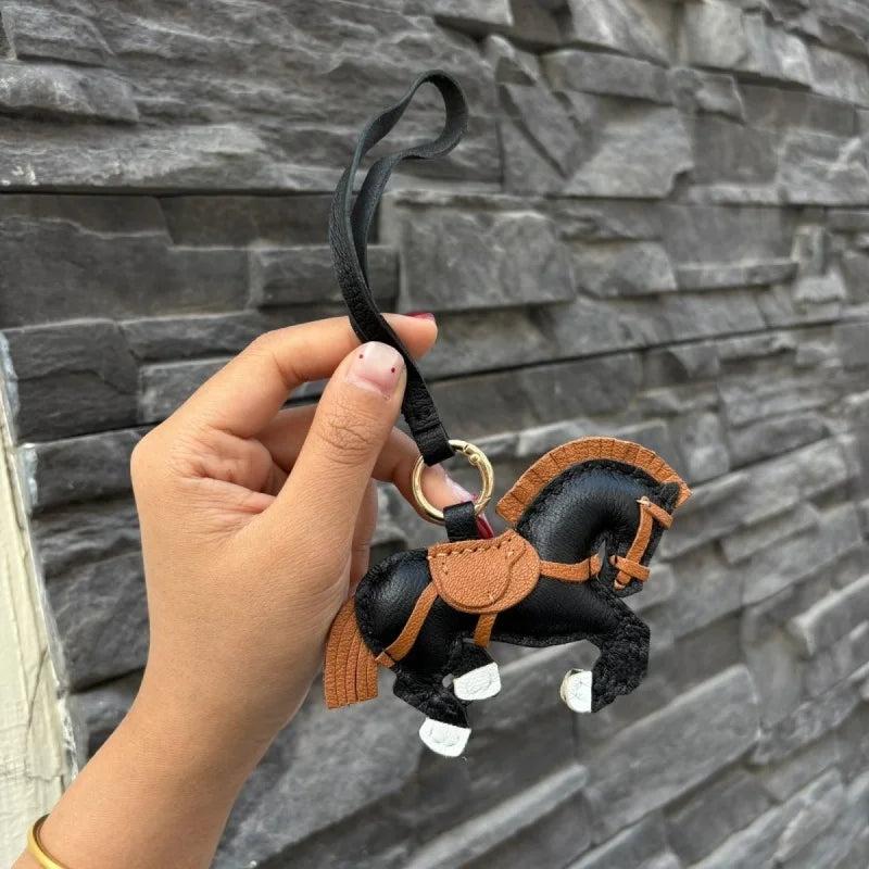 Handmade Leather Horse Bag Charm – Zodiac Horse Purse Pendant | Genuine Leather Equestrian Handbag Accessory | Lucky Horse Keychain Gift for Her