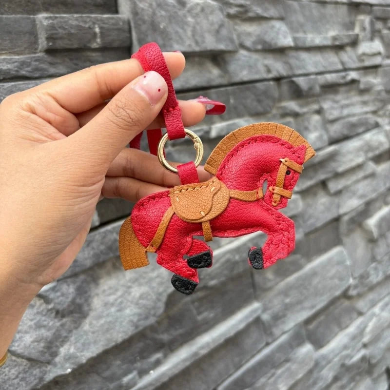 Handmade Leather Horse Bag Charm – Zodiac Horse Purse Pendant | Genuine Leather Equestrian Handbag Accessory | Lucky Horse Keychain Gift for Her