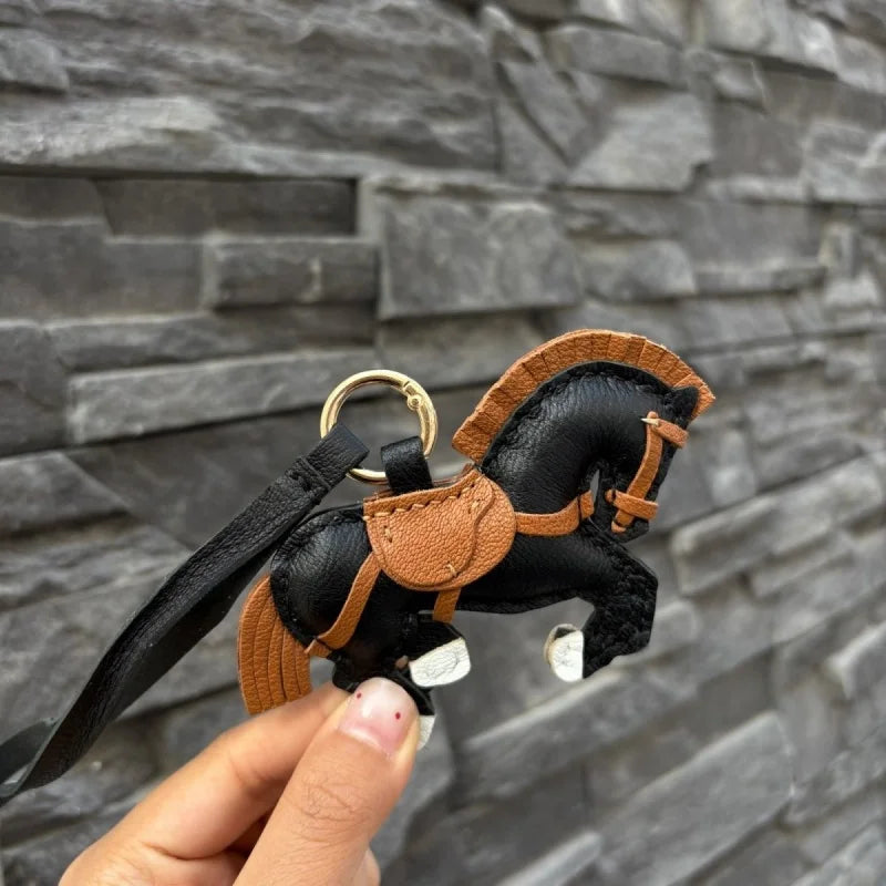 Handmade Leather Horse Bag Charm – Zodiac Horse Purse Pendant | Genuine Leather Equestrian Handbag Accessory | Lucky Horse Keychain Gift for Her