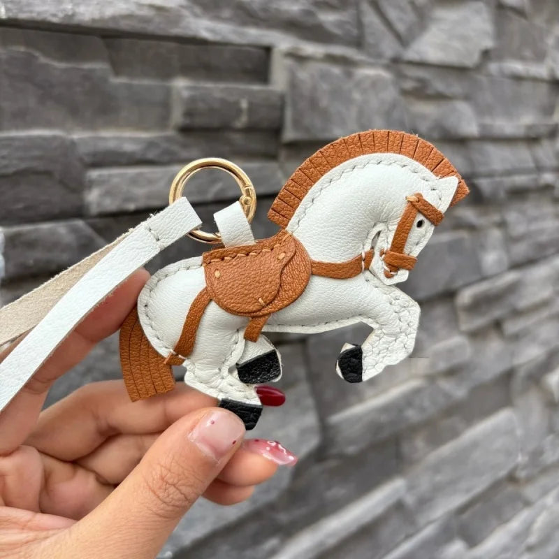 Handmade Leather Horse Bag Charm – Zodiac Horse Purse Pendant | Genuine Leather Equestrian Handbag Accessory | Lucky Horse Keychain Gift for Her