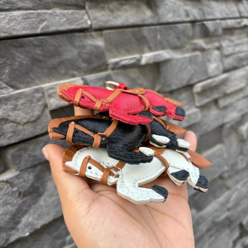 Handmade Leather Horse Bag Charm – Zodiac Horse Purse Pendant | Genuine Leather Equestrian Handbag Accessory | Lucky Horse Keychain Gift for Her