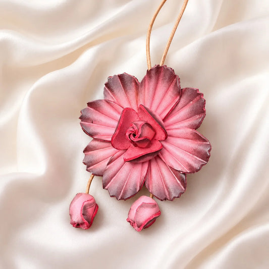 Vintage Camellia Genuine Leather Bag Charm Handbag Accessory | Elegant Gift for Her