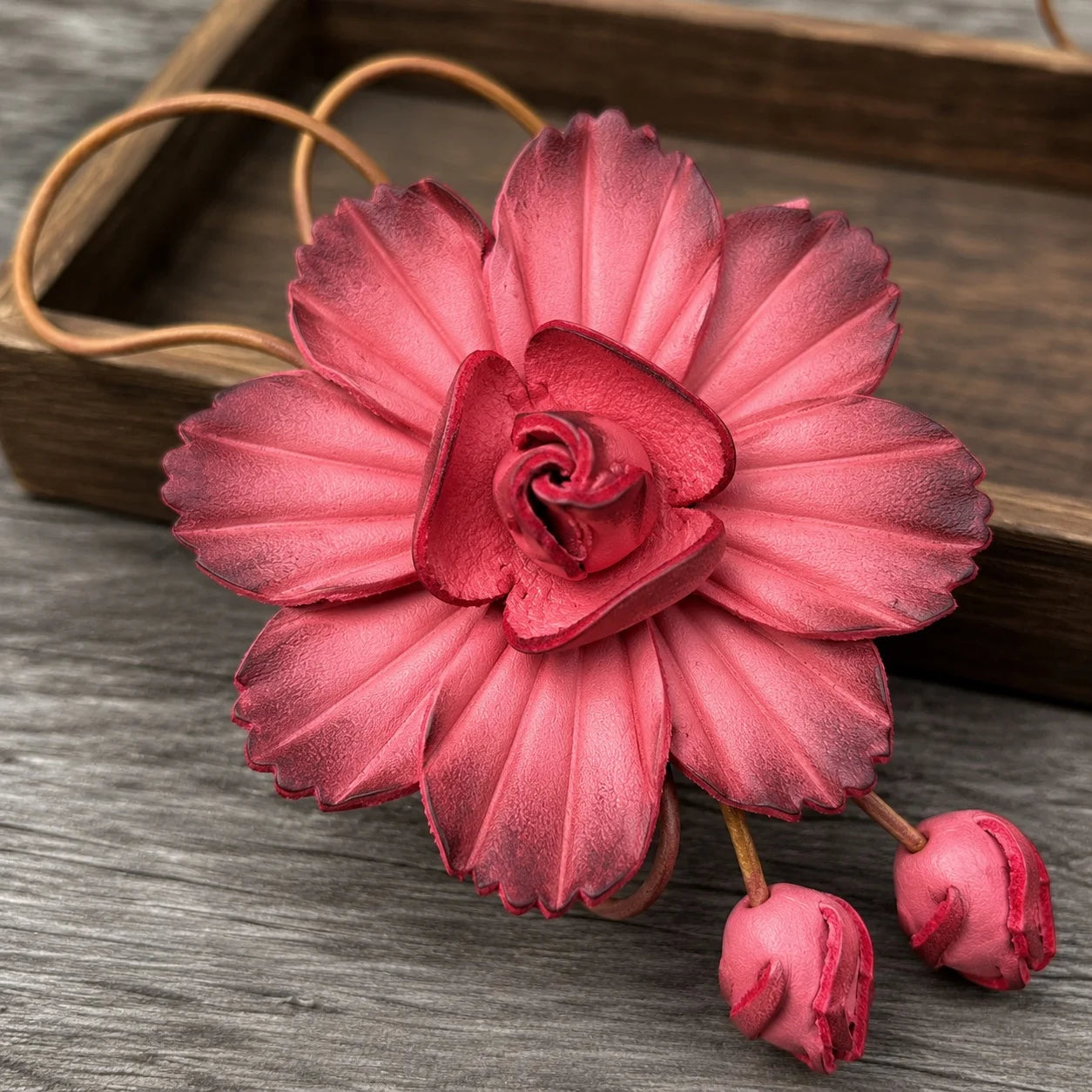 Vintage Camellia Genuine Leather Bag Charm Handbag Accessory | Elegant Gift for Her