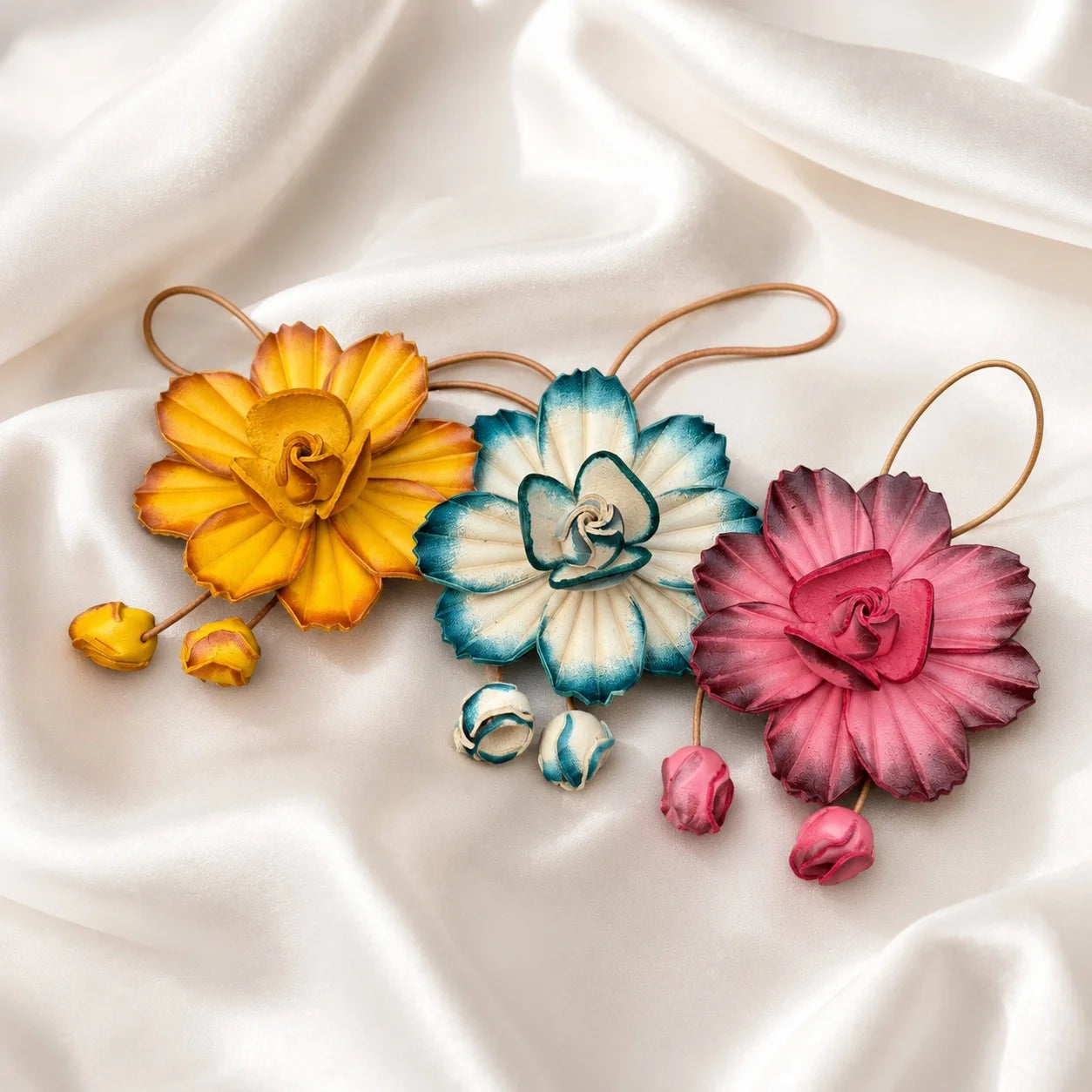 Vintage Camellia Genuine Leather Bag Charm Handbag Accessory | Elegant Gift for Her
