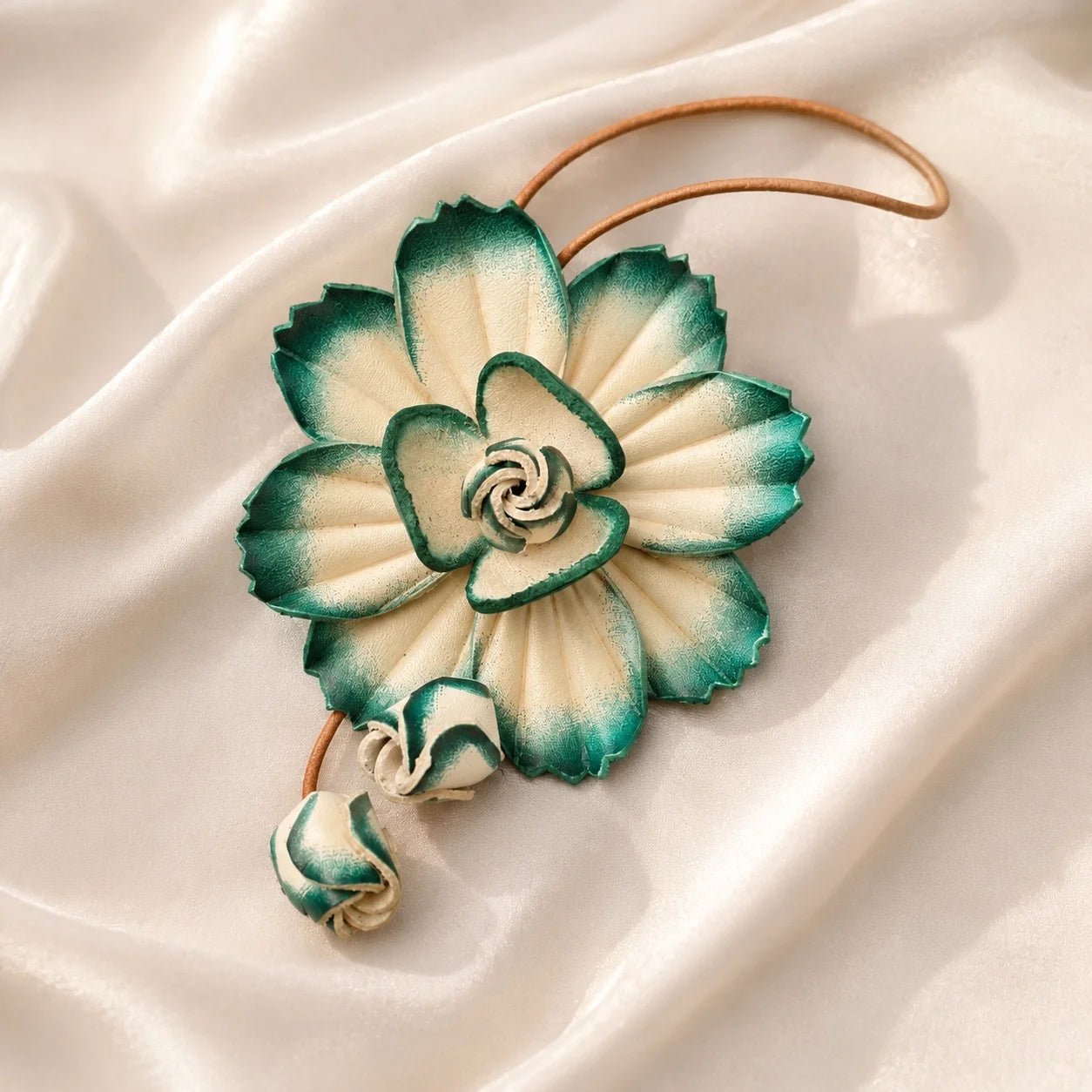 Vintage Camellia Genuine Leather Bag Charm Handbag Accessory | Elegant Gift for Her