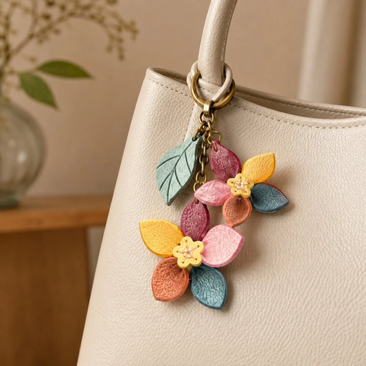 Divertido Colgante Doble Floral de Piel para Bolso | Regalo Elegante para Ella