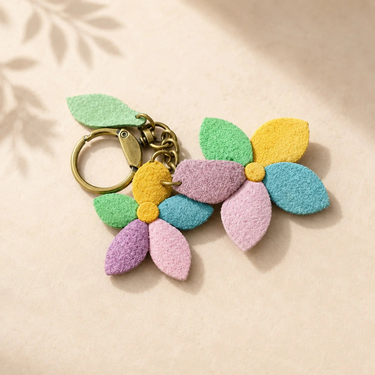Colorful Double Floral Leather Bag Charm Handbag Accessory | Elegant Gift for Her