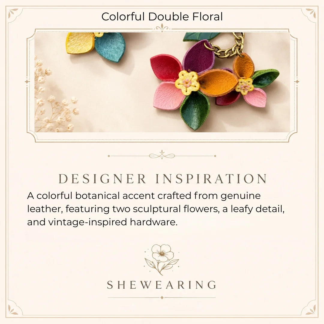 Colorful Double Floral Leather Bag Charm Handbag Accessory | Elegant Gift for Her