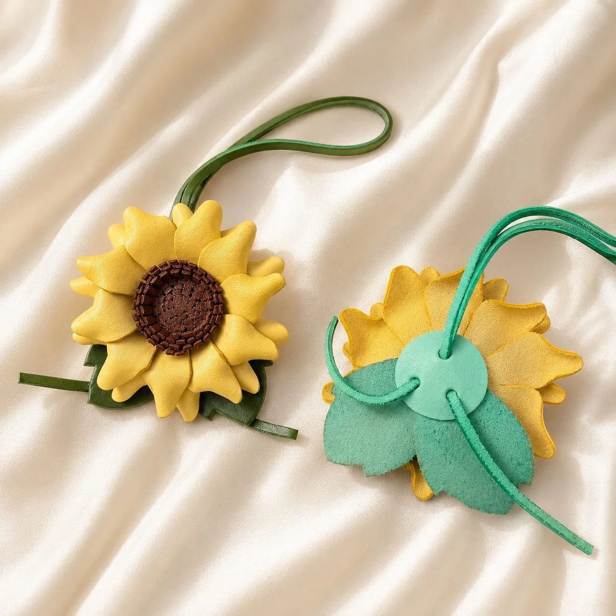 Handmade Leather Sunflower Bag Charm Handbag Accessory | Elegant Gift for Her