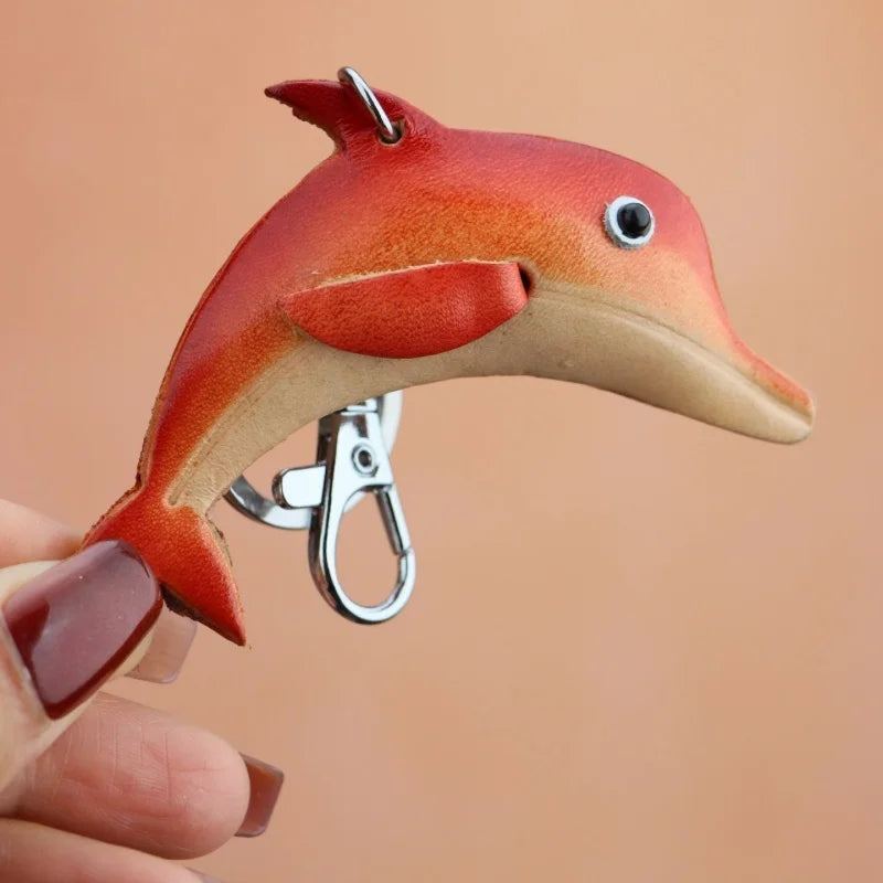 Handcrafted Leather Dolphin Bag Charm – Premium Cowhide Keychain | Minimal Ocean-Inspired Accessory | Artisan Gift for Her