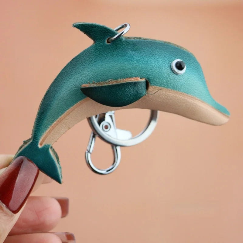 Handcrafted Leather Dolphin Bag Charm – Premium Cowhide Keychain | Minimal Ocean-Inspired Accessory | Artisan Gift for Her