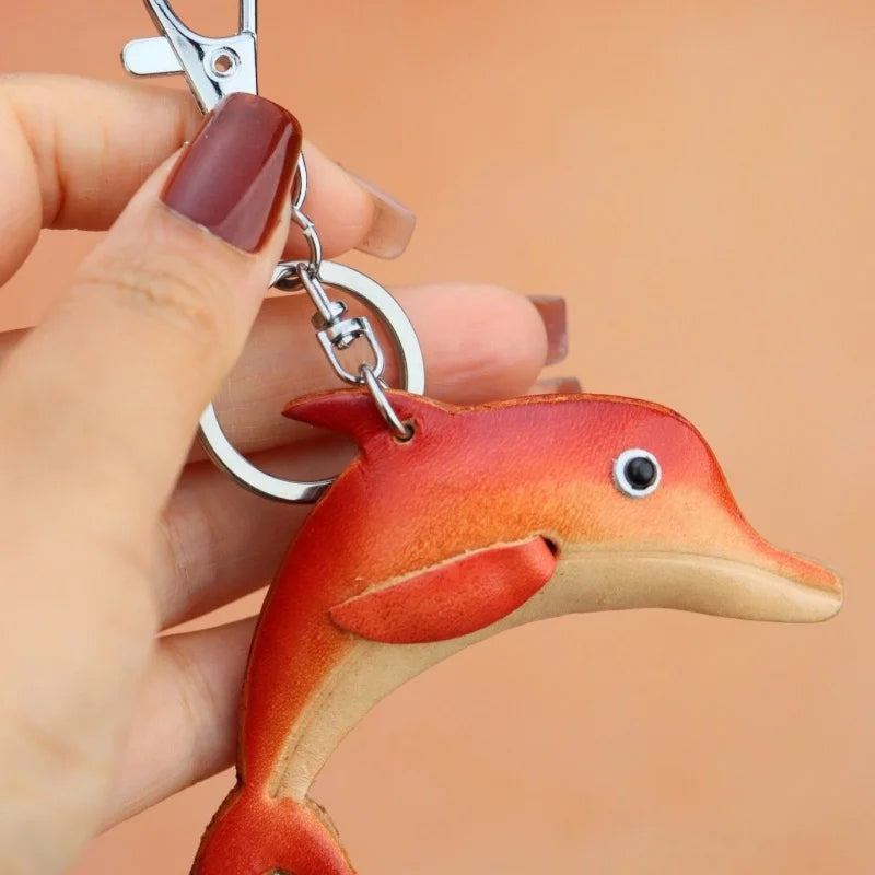 Handcrafted Leather Dolphin Bag Charm – Premium Cowhide Keychain | Minimal Ocean-Inspired Accessory | Artisan Gift for Her