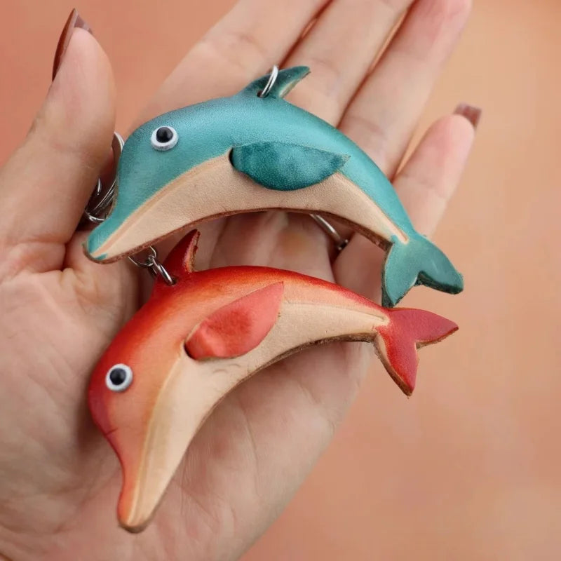 Handcrafted Leather Dolphin Bag Charm – Premium Cowhide Keychain | Minimal Ocean-Inspired Accessory | Artisan Gift for Her
