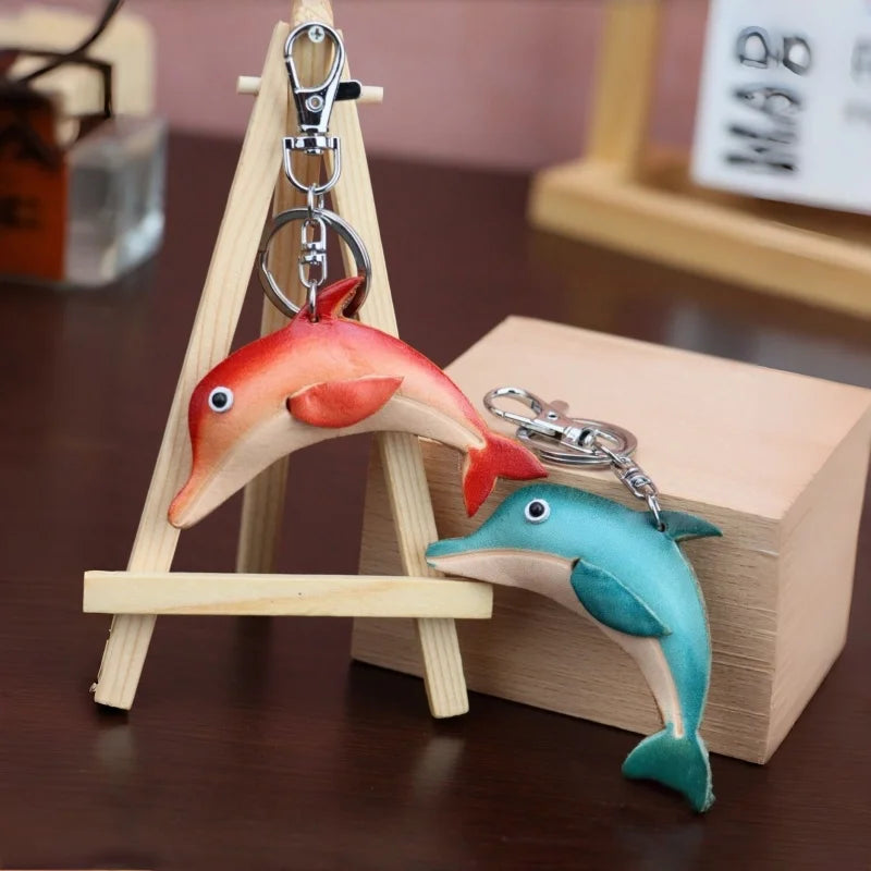 Handcrafted Leather Dolphin Bag Charm – Premium Cowhide Keychain | Minimal Ocean-Inspired Accessory | Artisan Gift for Her