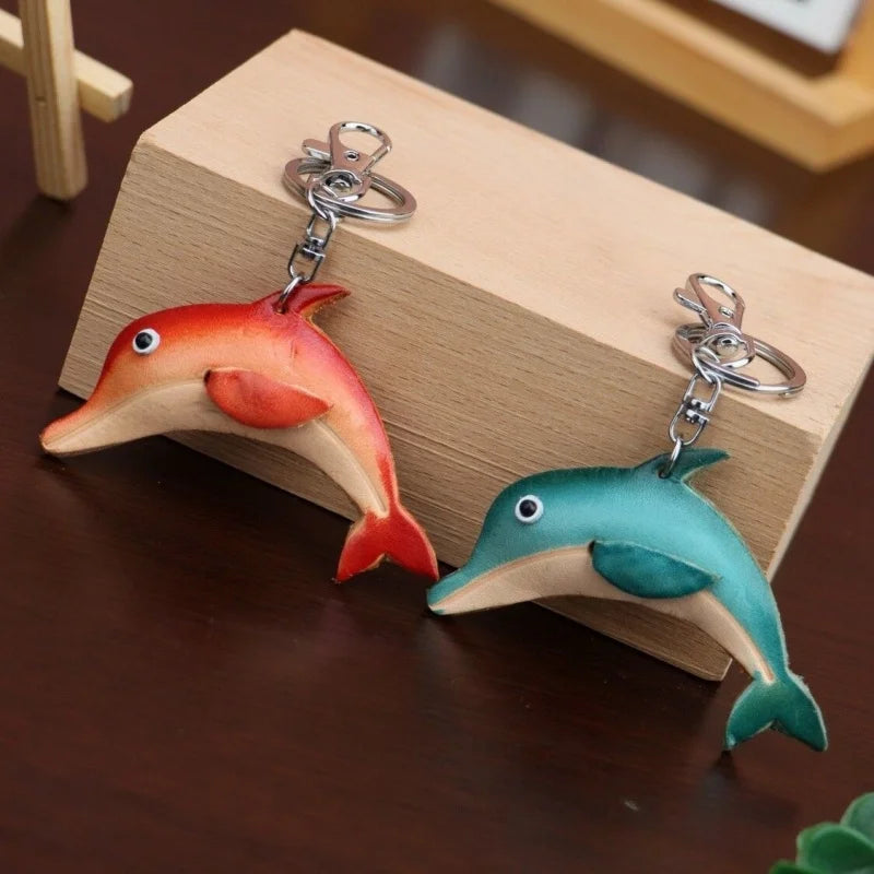 Handcrafted Leather Dolphin Bag Charm – Premium Cowhide Keychain | Minimal Ocean-Inspired Accessory | Artisan Gift for Her