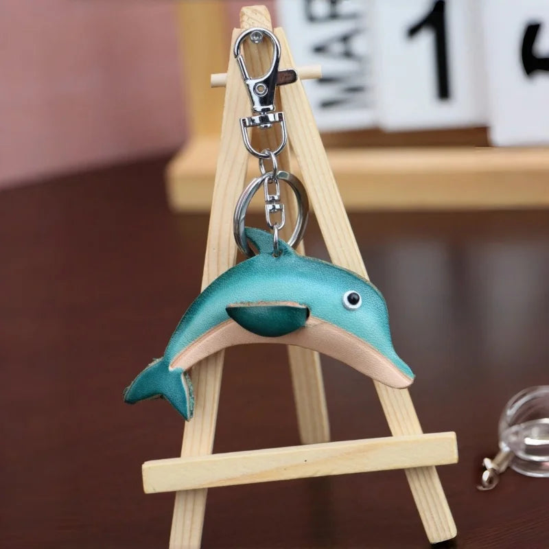 Handcrafted Leather Dolphin Bag Charm – Premium Cowhide Keychain | Minimal Ocean-Inspired Accessory | Artisan Gift for Her