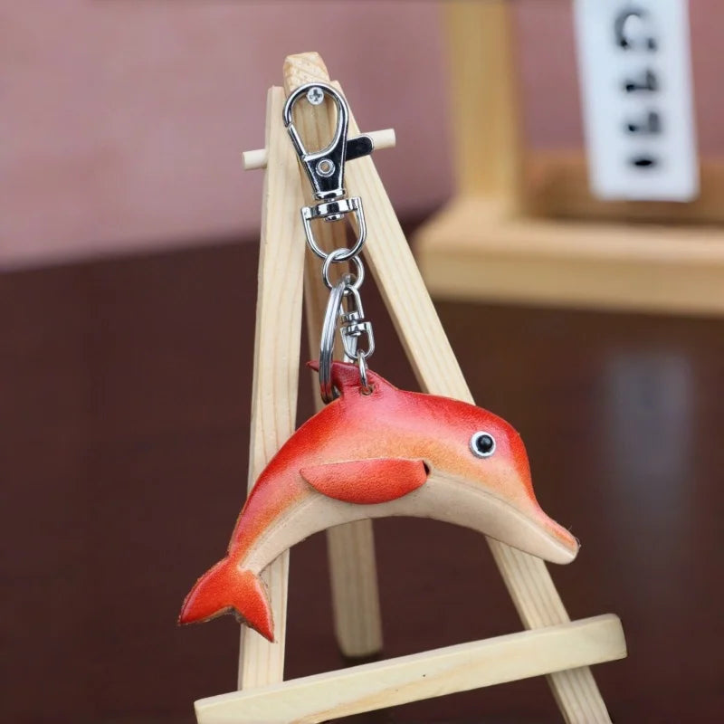 Handcrafted Leather Dolphin Bag Charm – Premium Cowhide Keychain | Minimal Ocean-Inspired Accessory | Artisan Gift for Her
