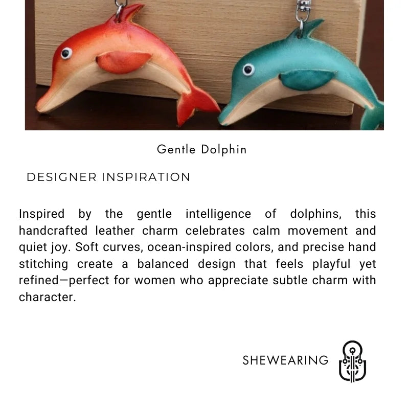 Handcrafted Leather Dolphin Bag Charm – Premium Cowhide Keychain | Minimal Ocean-Inspired Accessory | Artisan Gift for Her