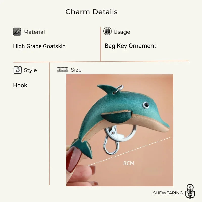 Handcrafted Leather Dolphin Bag Charm – Premium Cowhide Keychain | Minimal Ocean-Inspired Accessory | Artisan Gift for Her