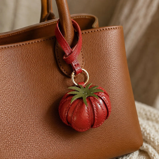 Amuleto y Llavero de Tomate Rojo de Cuero Hecho a Mano - Accesorio para Bolso