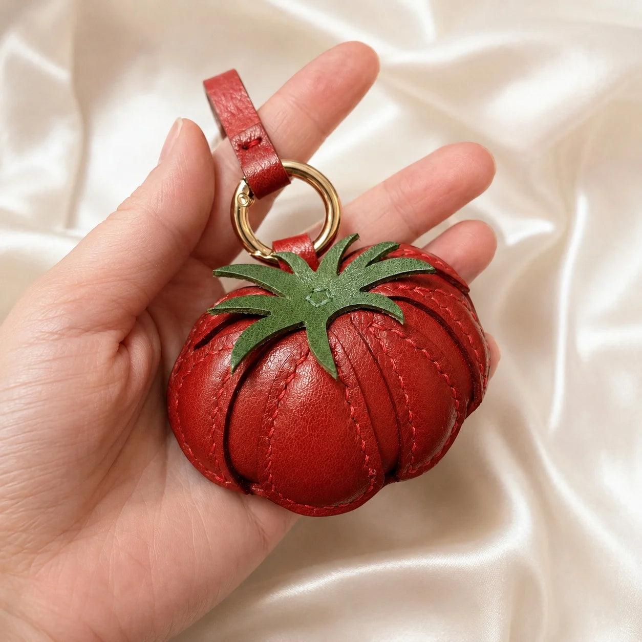 Handmade Red Tomato Leather Bag Charm & Keychain  Handbag Accessory