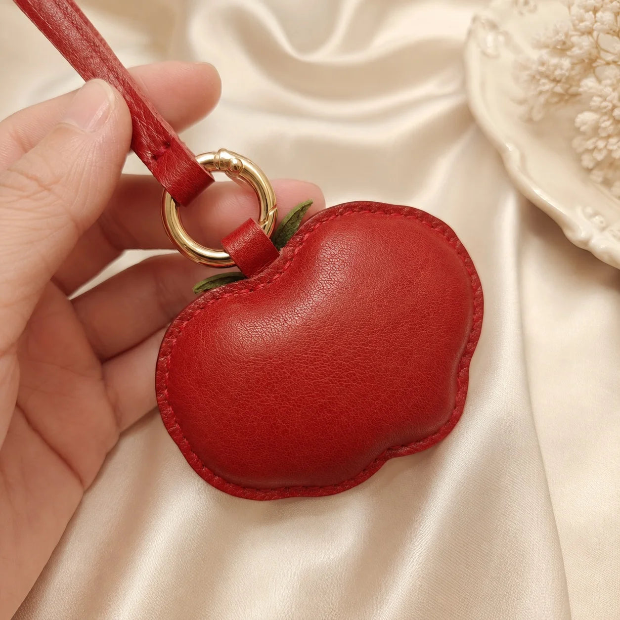 Handmade Red Tomato Leather Bag Charm & Keychain  Handbag Accessory