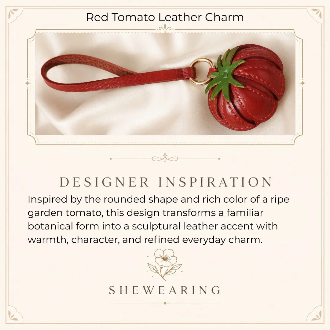 Handmade Red Tomato Leather Bag Charm & Keychain  Handbag Accessory