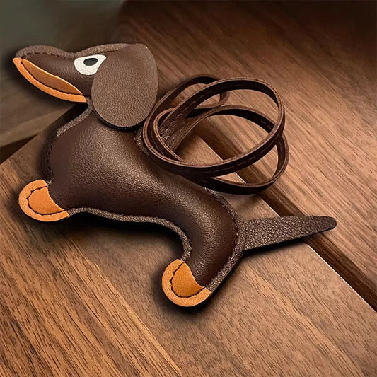 Choco Dachshund Leather Bag Charm – Handcrafted French Lambskin Pendant | Sausage Dog Keychain | Playful Gift for Pet Lovers