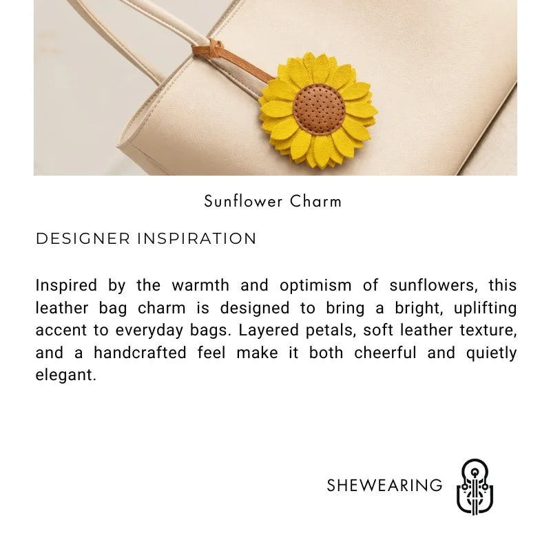 Colgante de cuero de girasol para bolso – Colgante floral hecho a mano de cuero auténtico con correa | Llavero alegre accesorio para bolso | Regalo para ella