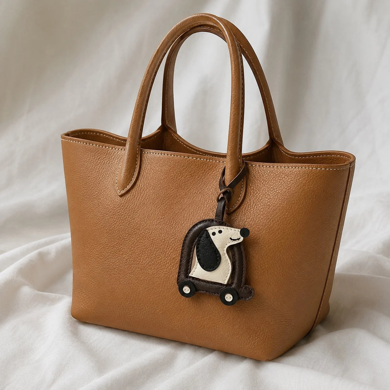Vintage Little Dog Car Leather Bag Charm – Handmade Genuine Leather Puppy Pendant | Playful Keychain & Handbag Accessory Gift