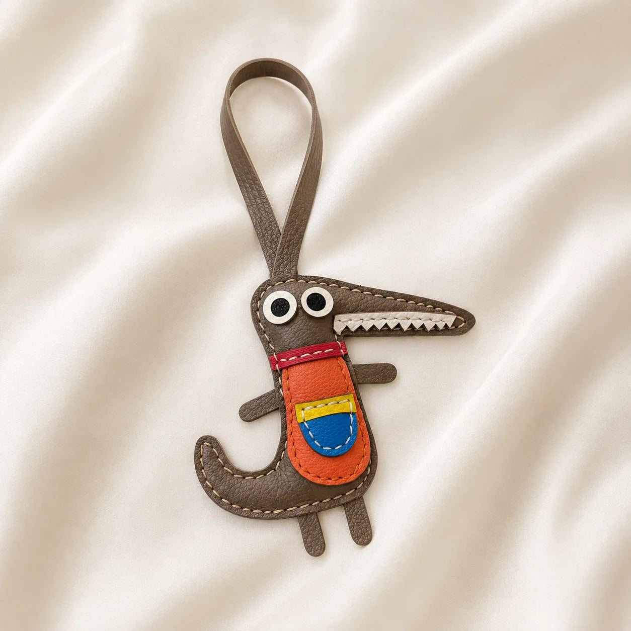 Colorful Little Dinosaur Leather Bag Charm – Handmade Genuine Leather Pendant | Playful Artisan Handbag Accessory Gift for Women