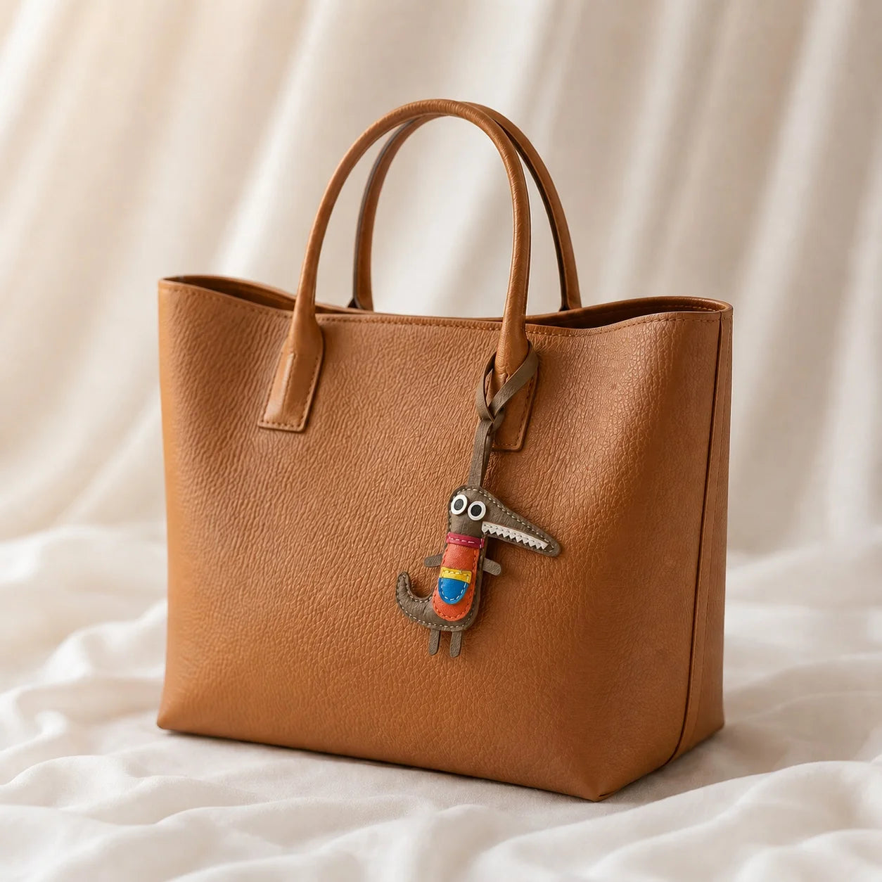 Colorful Little Dinosaur Leather Bag Charm – Handmade Genuine Leather Pendant | Playful Artisan Handbag Accessory Gift for Women