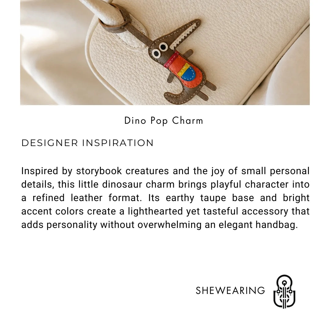 Colorful Little Dinosaur Leather Bag Charm – Handmade Genuine Leather Pendant | Playful Artisan Handbag Accessory Gift for Women